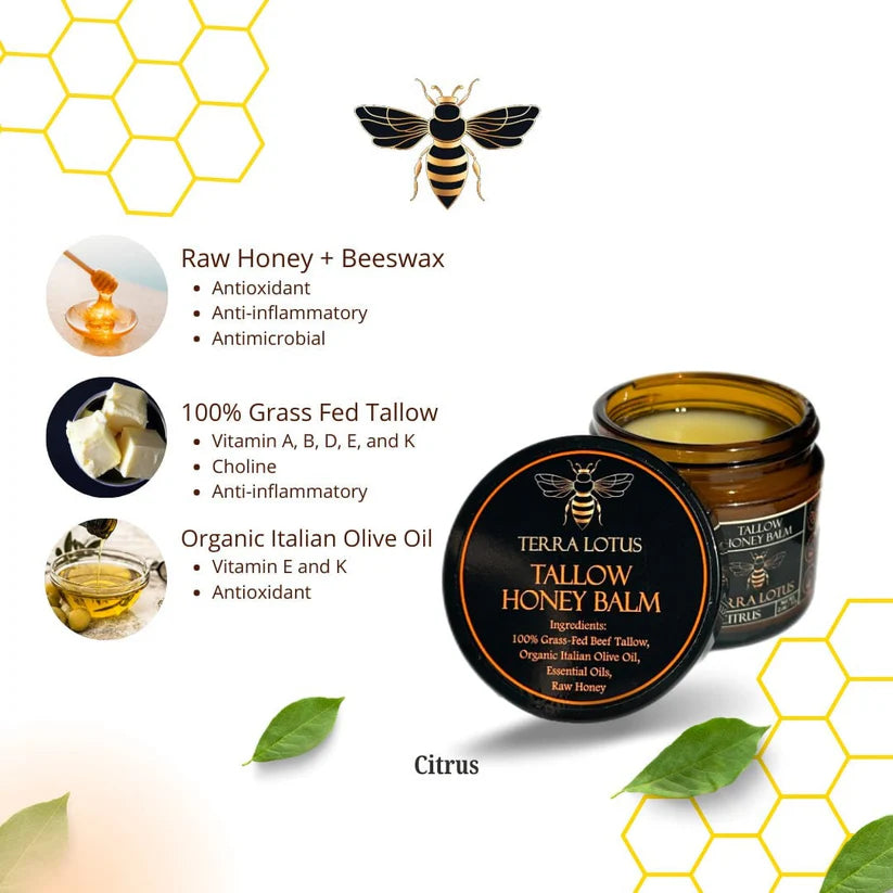 Organic Grass Fed Beef Tallow Balm With Raw Honey Moisturizing Cream